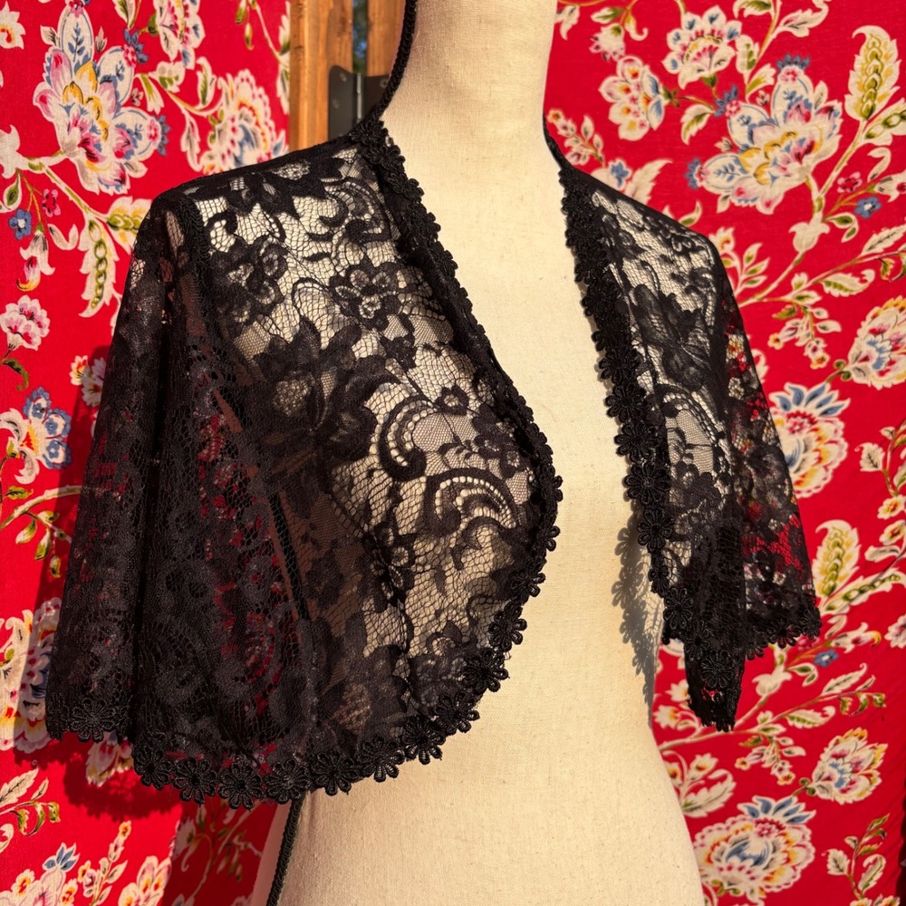 Black Floral Lace Whimsigoth Dark Coquette Bolero Shawl